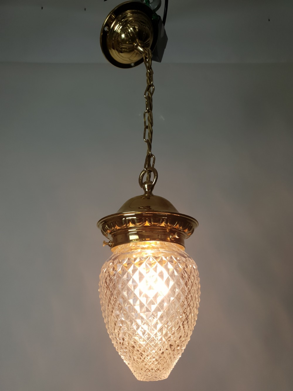 Edwardian Cut Crystal Pineapple Ceiling Light, Rewired  View III