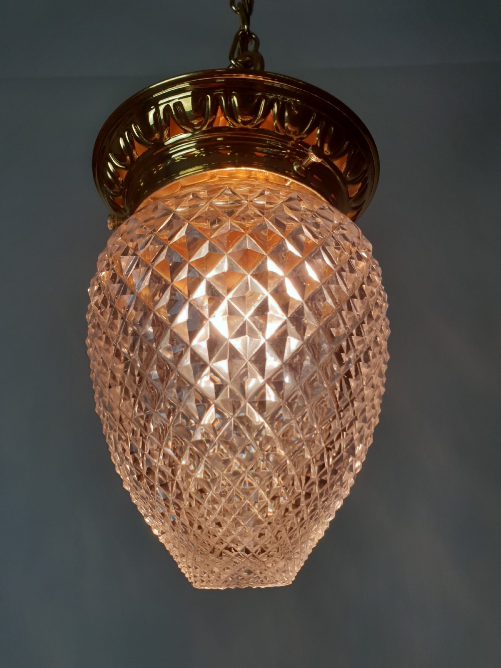 Edwardian Cut Crystal Pineapple Ceiling Light, Rewired  View VIII