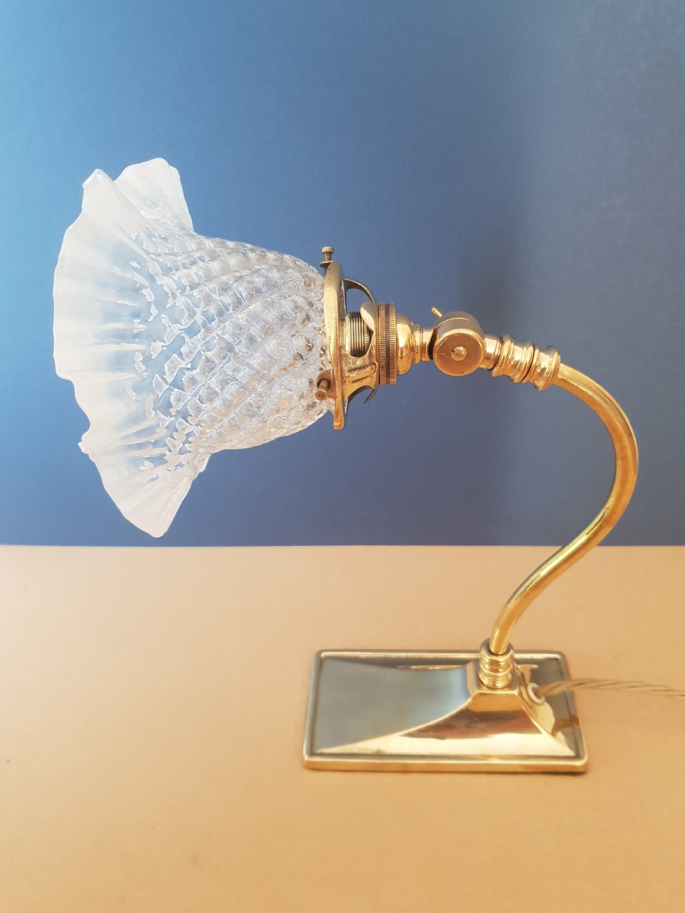 Small Edwardian Ladies Table Lamp with Original Vaseline Shade, Rewired and PAT tested  View V