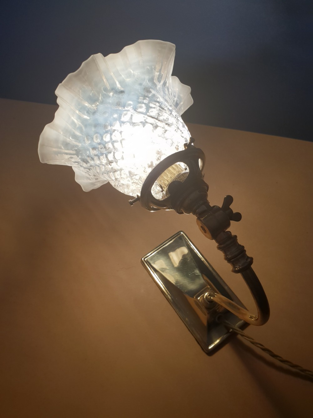 Small Edwardian Ladies Table Lamp with Original Vaseline Shade, Rewired and PAT tested  View IX