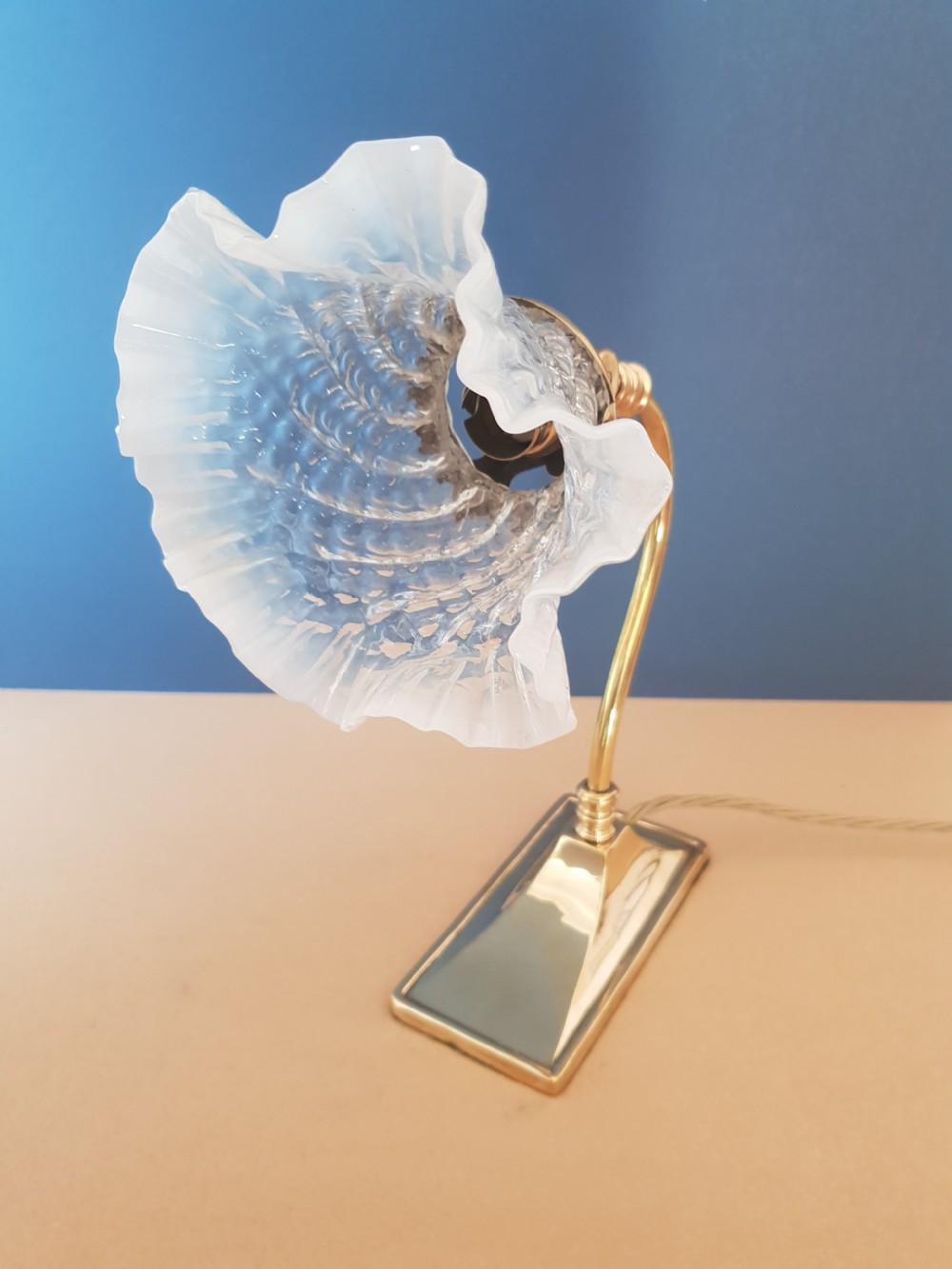 Small Edwardian Ladies Table Lamp with Original Vaseline Shade, Rewired and PAT tested  View X