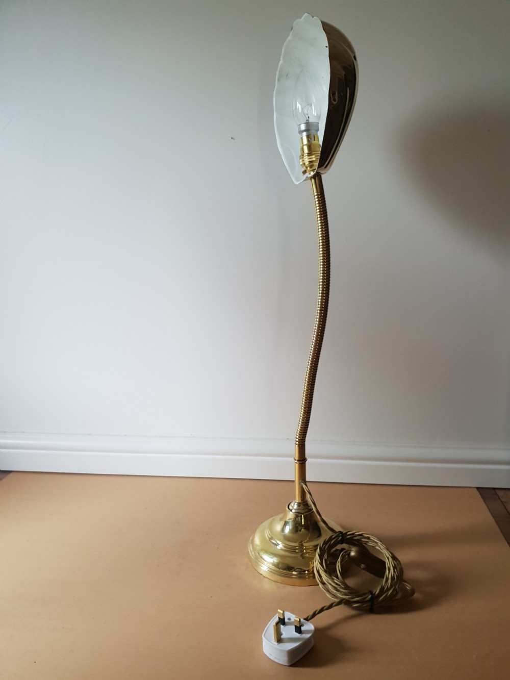 Polished Brass Adjustable Bendy Table Lamp,  Desk Lamp, Rewired and PAT tested  View X