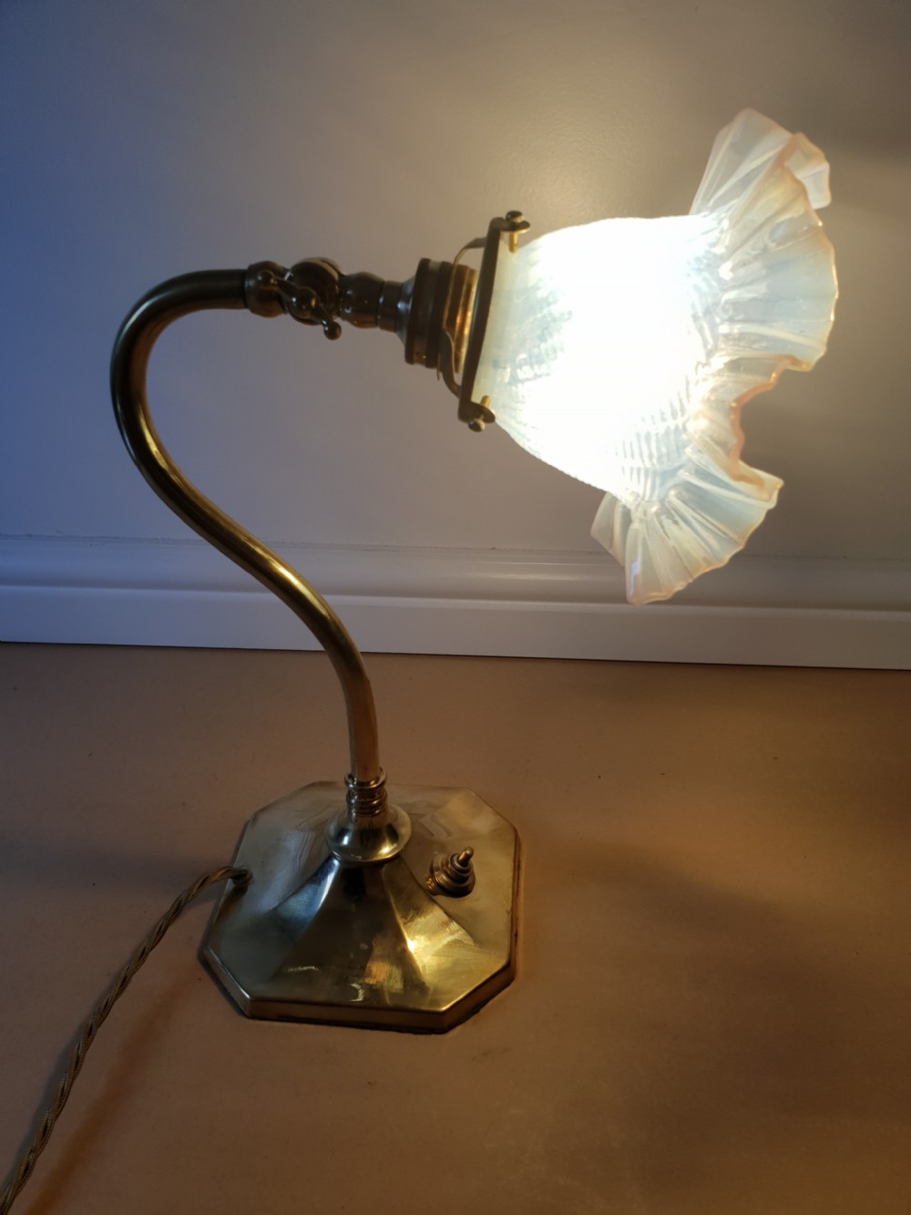 Edwardian Ladies Adjustable Table Lamp with Original Vaseline Shade, Rewired and PAT tested  View II