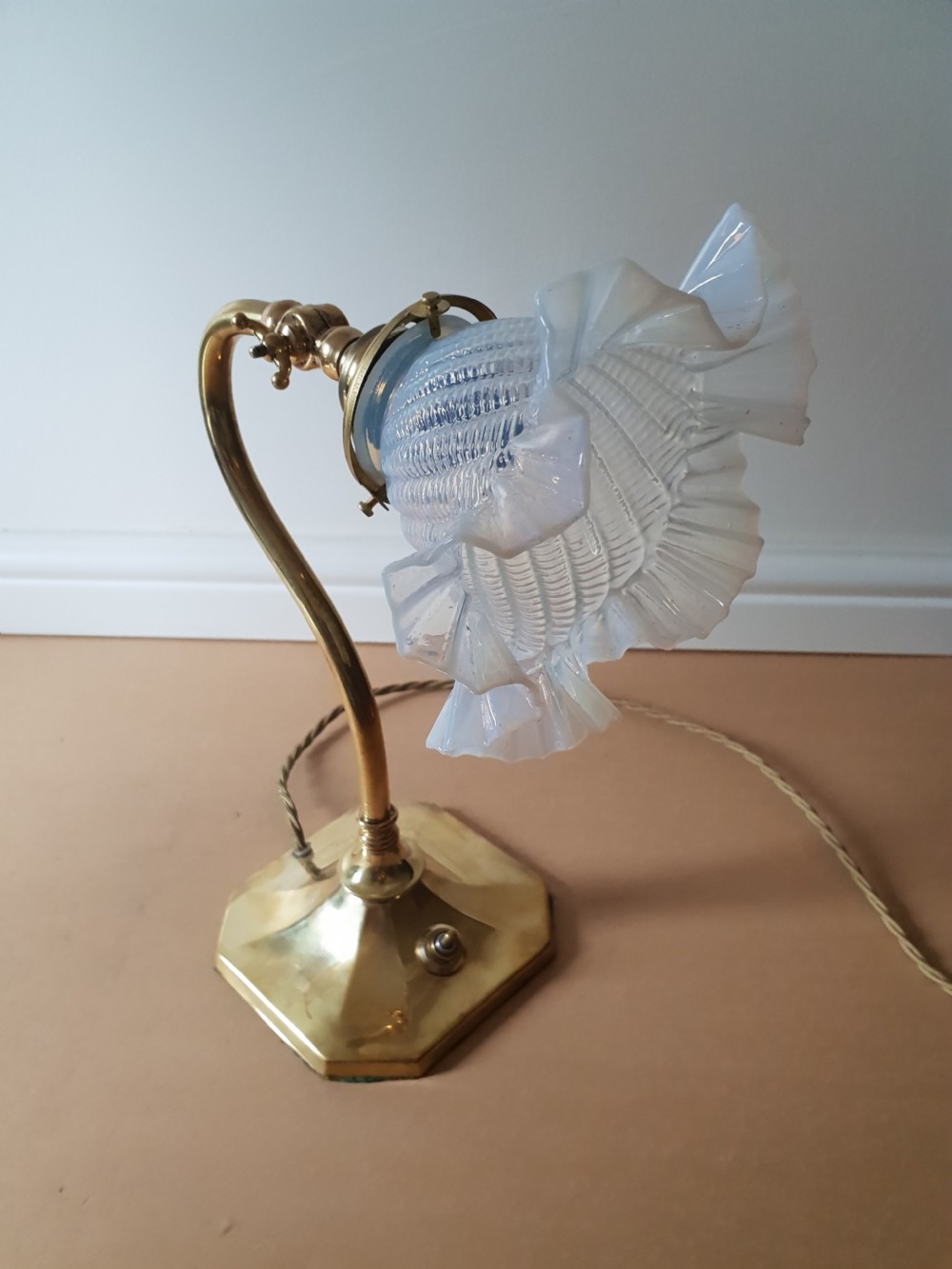 Edwardian Ladies Adjustable Table Lamp with Original Vaseline Shade, Rewired and PAT tested  View V