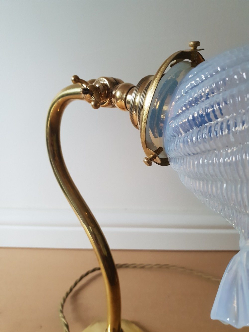 Edwardian Ladies Adjustable Table Lamp with Original Vaseline Shade, Rewired and PAT tested  View VI