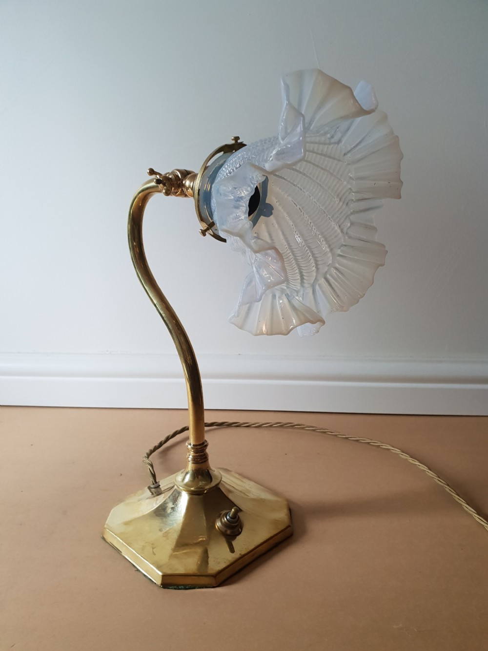 Edwardian Ladies Adjustable Table Lamp with Original Vaseline Shade, Rewired and PAT tested  View VII