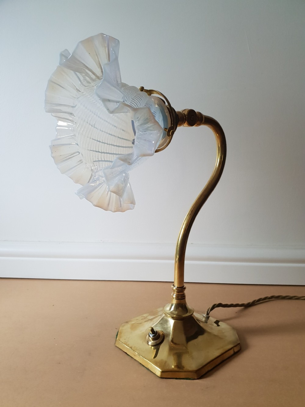 Edwardian Ladies Adjustable Table Lamp with Original Vaseline Shade, Rewired and PAT tested  View XI