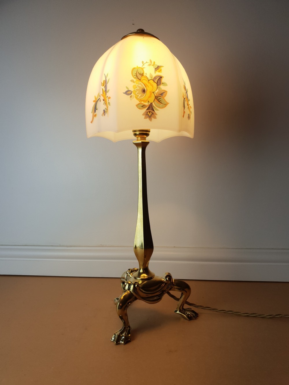 Faraday and Sons Brass Pullman Table Lamp with Floral Ceramic Shade, Rewired and PAT tested  View III