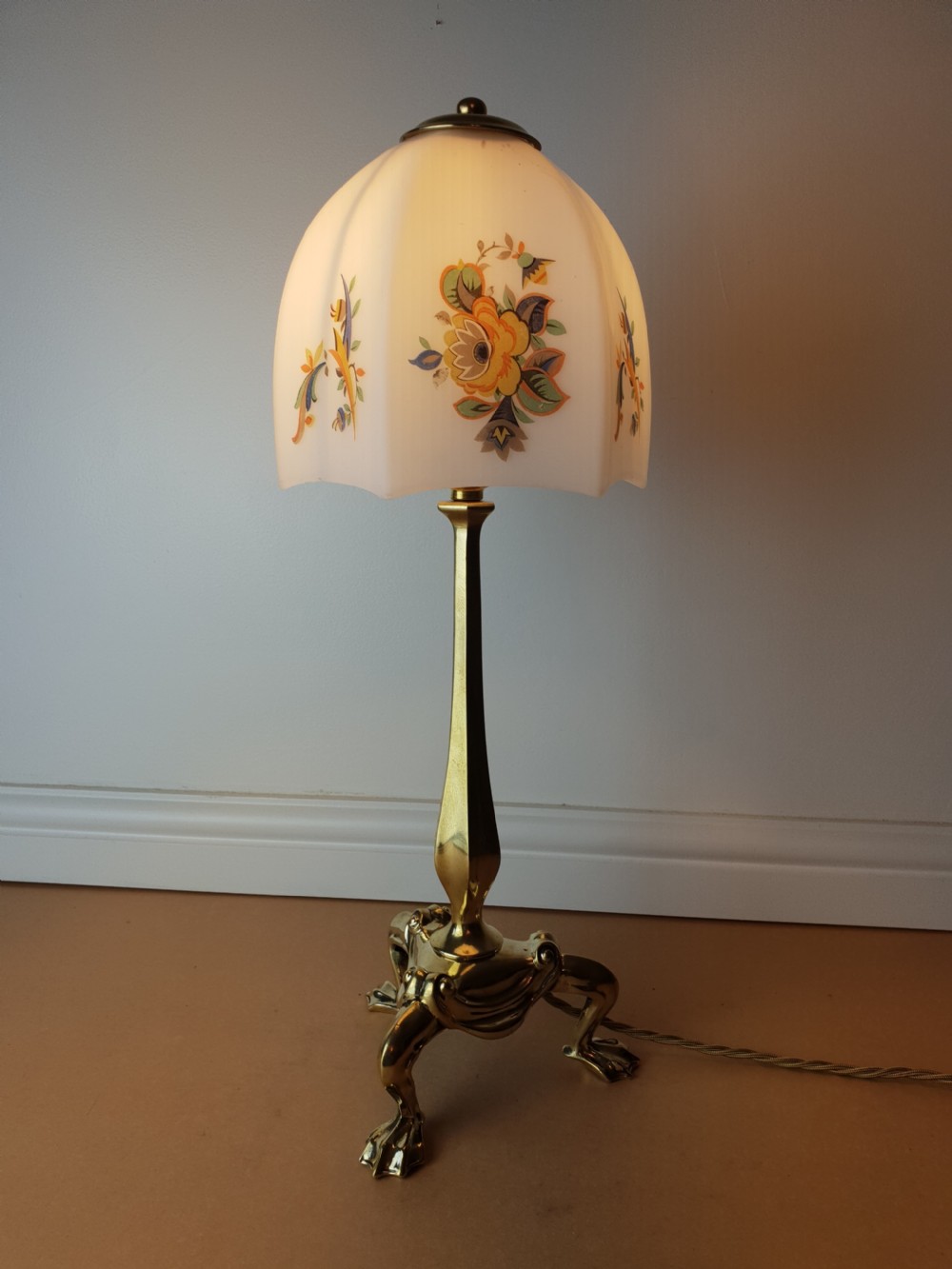 Faraday and Sons Brass Pullman Table Lamp with Floral Ceramic Shade, Rewired and PAT tested  View IV