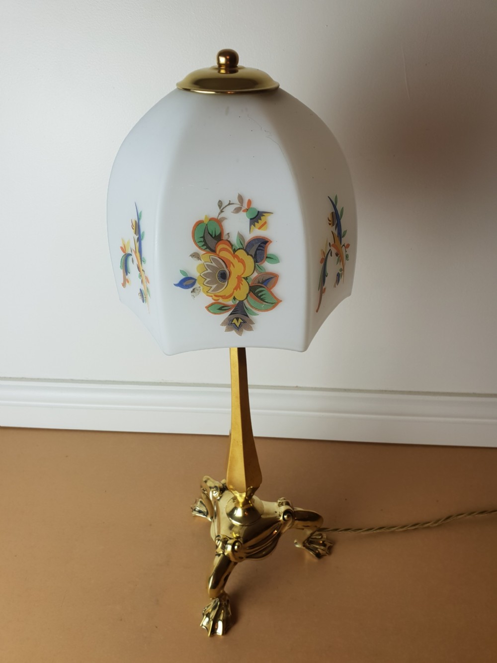 Faraday and Sons Brass Pullman Table Lamp with Floral Ceramic Shade, Rewired and PAT tested  View VIII