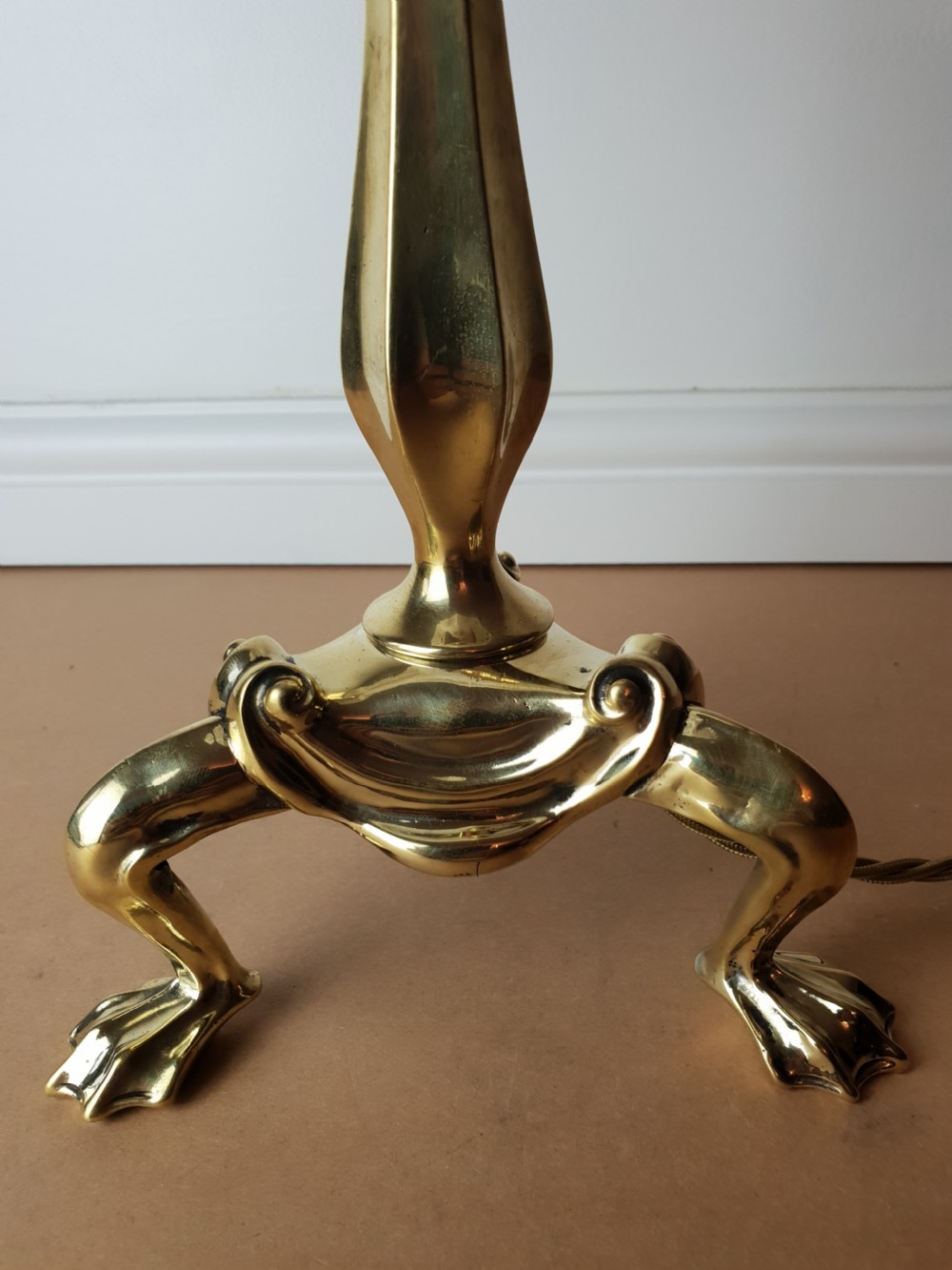 Faraday and Sons Brass Pullman Table Lamp with Floral Ceramic Shade, Rewired and PAT tested  View X