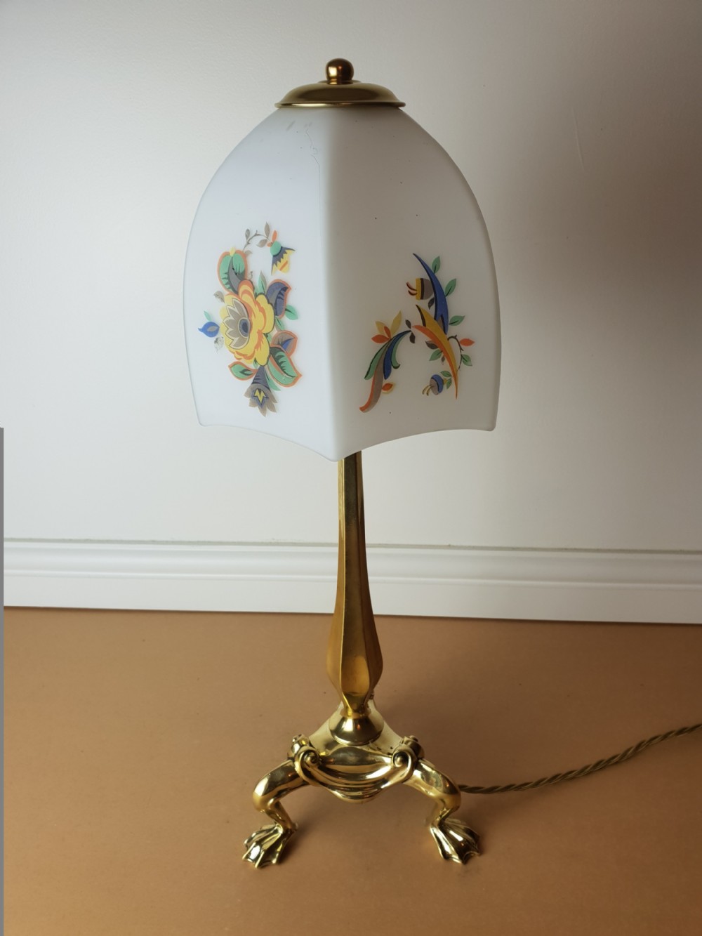 Faraday and Sons Brass Pullman Table Lamp with Floral Ceramic Shade, Rewired and PAT tested  View XI