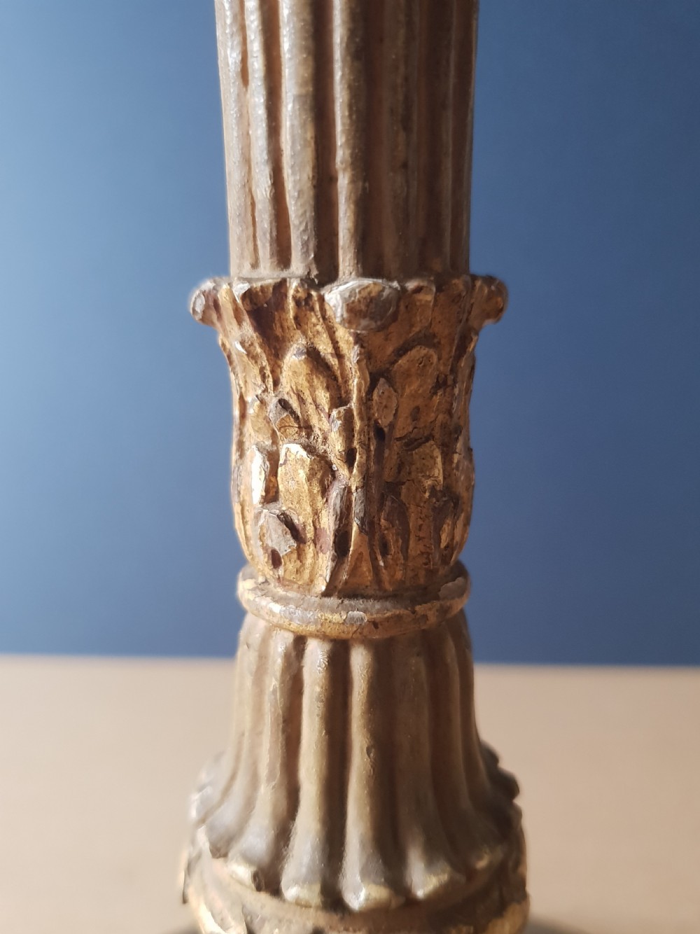 Tall c1890 Carved Wood Aged Gilded Table Lamp Base, Rewired and PAT tested  View V