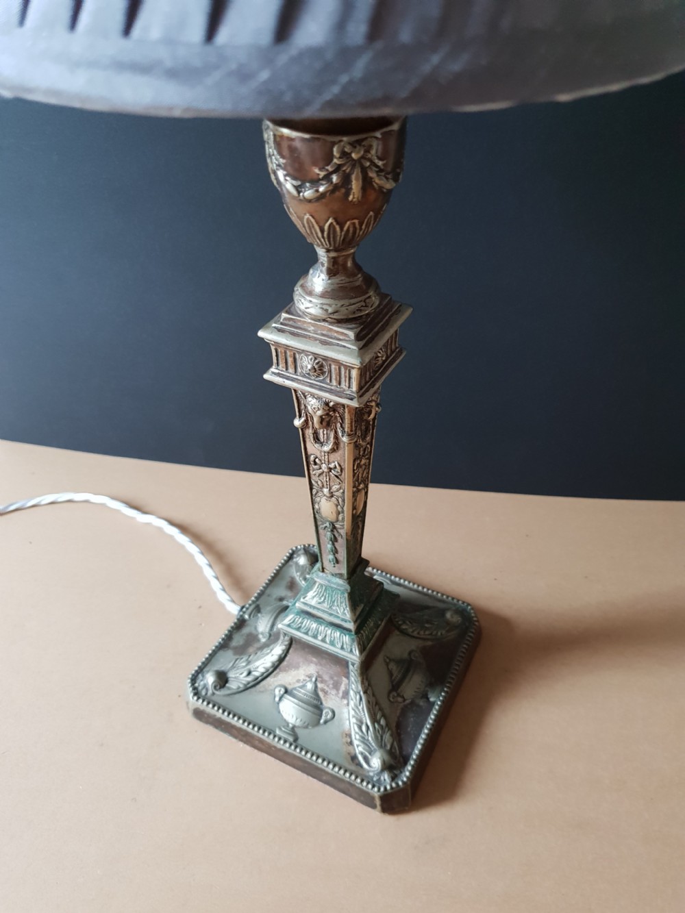 Verdigris Distressed Ornate Table Lamp, Rewired and PAT tested  View VI