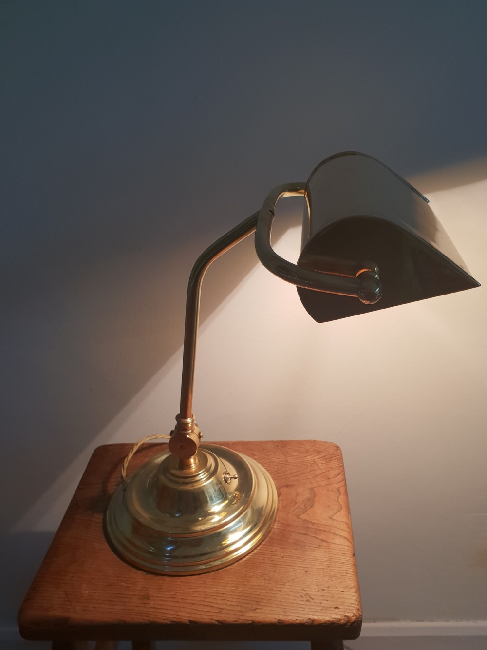 Edwardian Brass Bankers Lamp, Rewired and PAT tested  View III