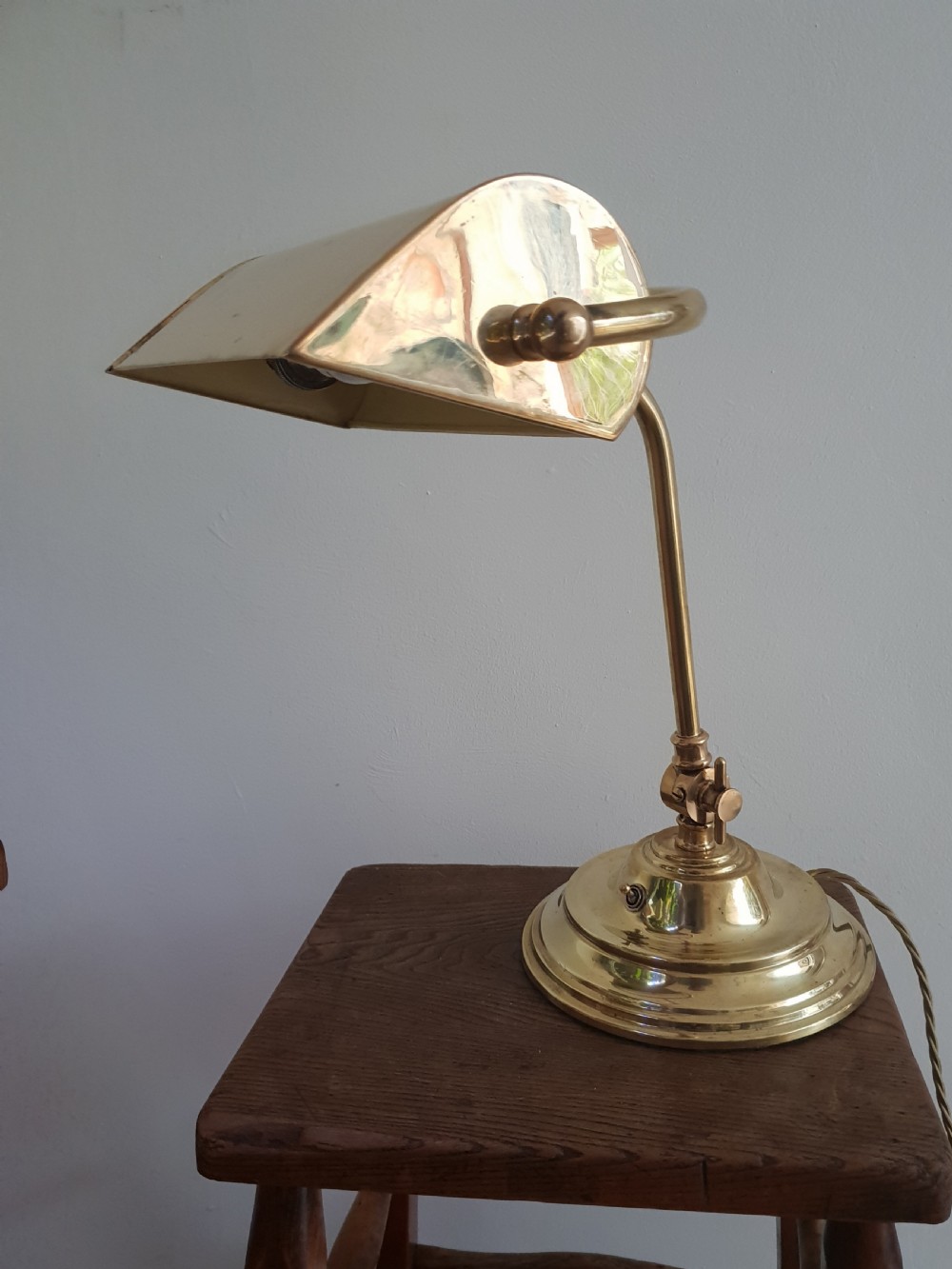 Edwardian Brass Bankers Lamp, Rewired and PAT tested  View VI