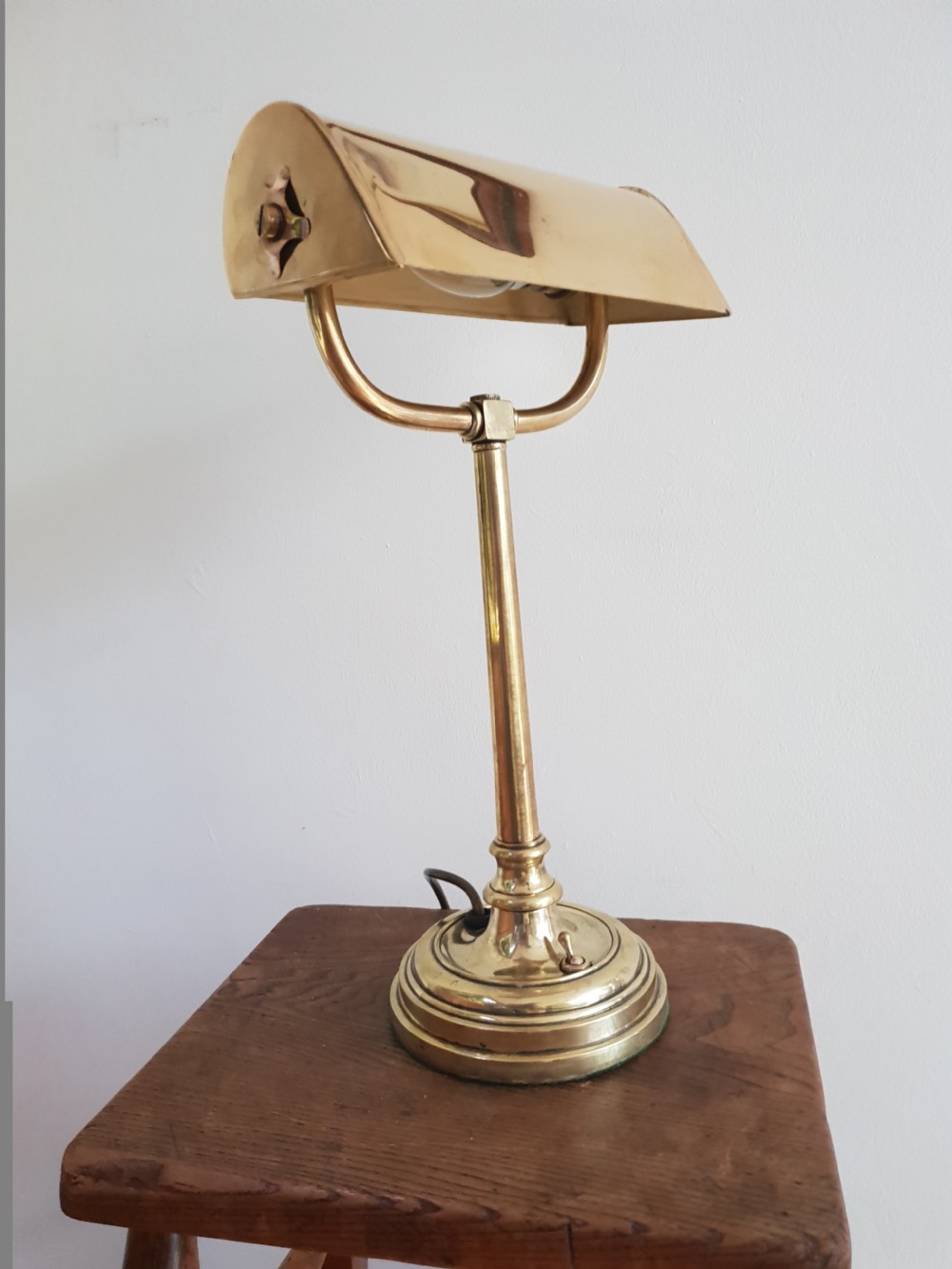 Edwardian Brass Library Bankers Lamp, Rewired and PAT tested 