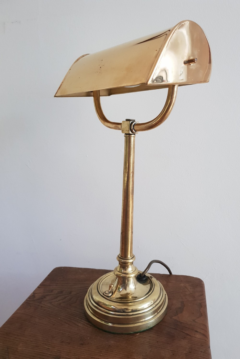 Edwardian Brass Library Bankers Lamp, Rewired and PAT tested  View III