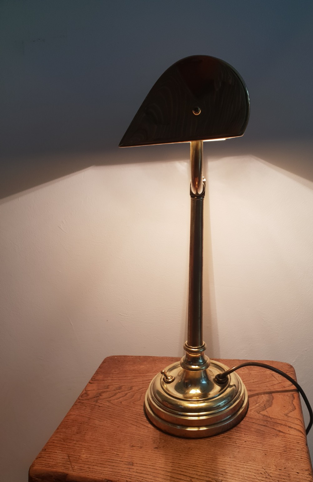 Edwardian Brass Library Bankers Lamp, Rewired and PAT tested  View VI