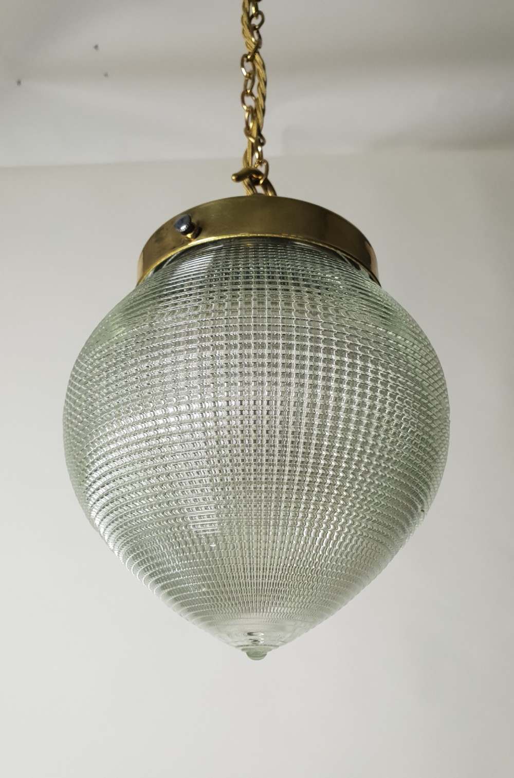 Holophane Prism Pendant Ceiling Light with Original Brass Gallery, Rewired 