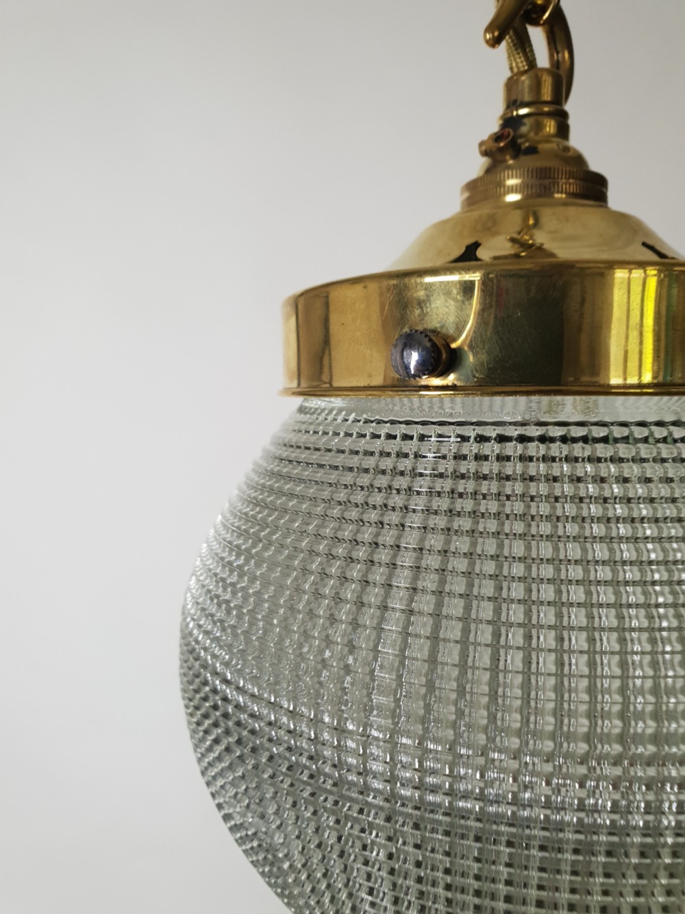 Holophane Prism Pendant Ceiling Light with Original Brass Gallery, Rewired  View V