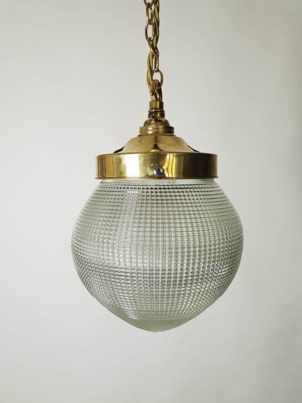 Holophane Prism Pendant Ceiling Light with Original Brass Gallery, Rewired  View VI
