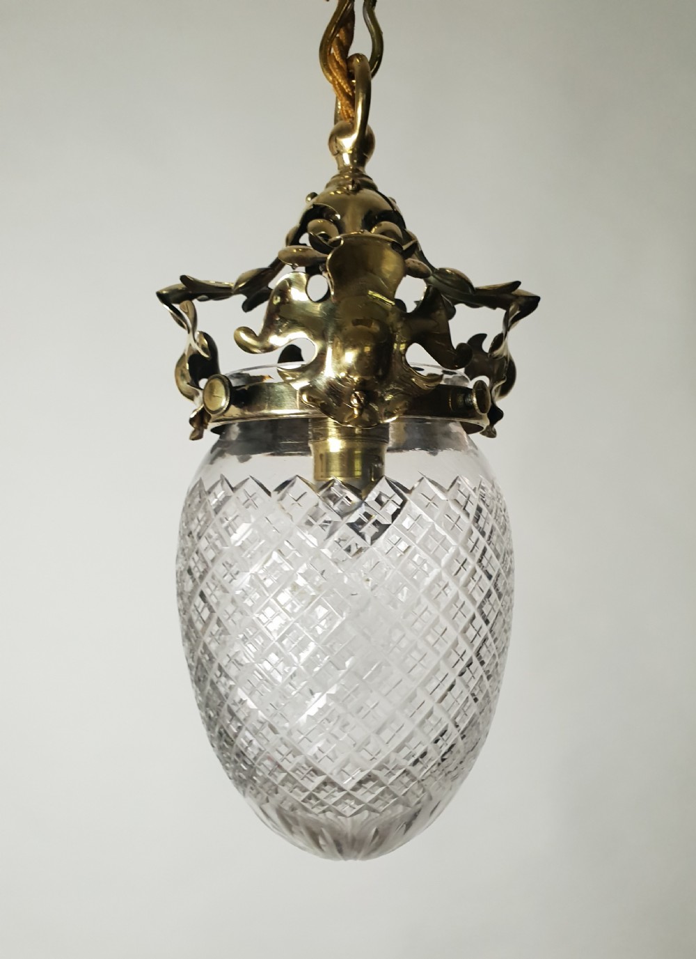 Late Victorian Cut Glass Brass Pineapple Ceiling Light, Rewired 