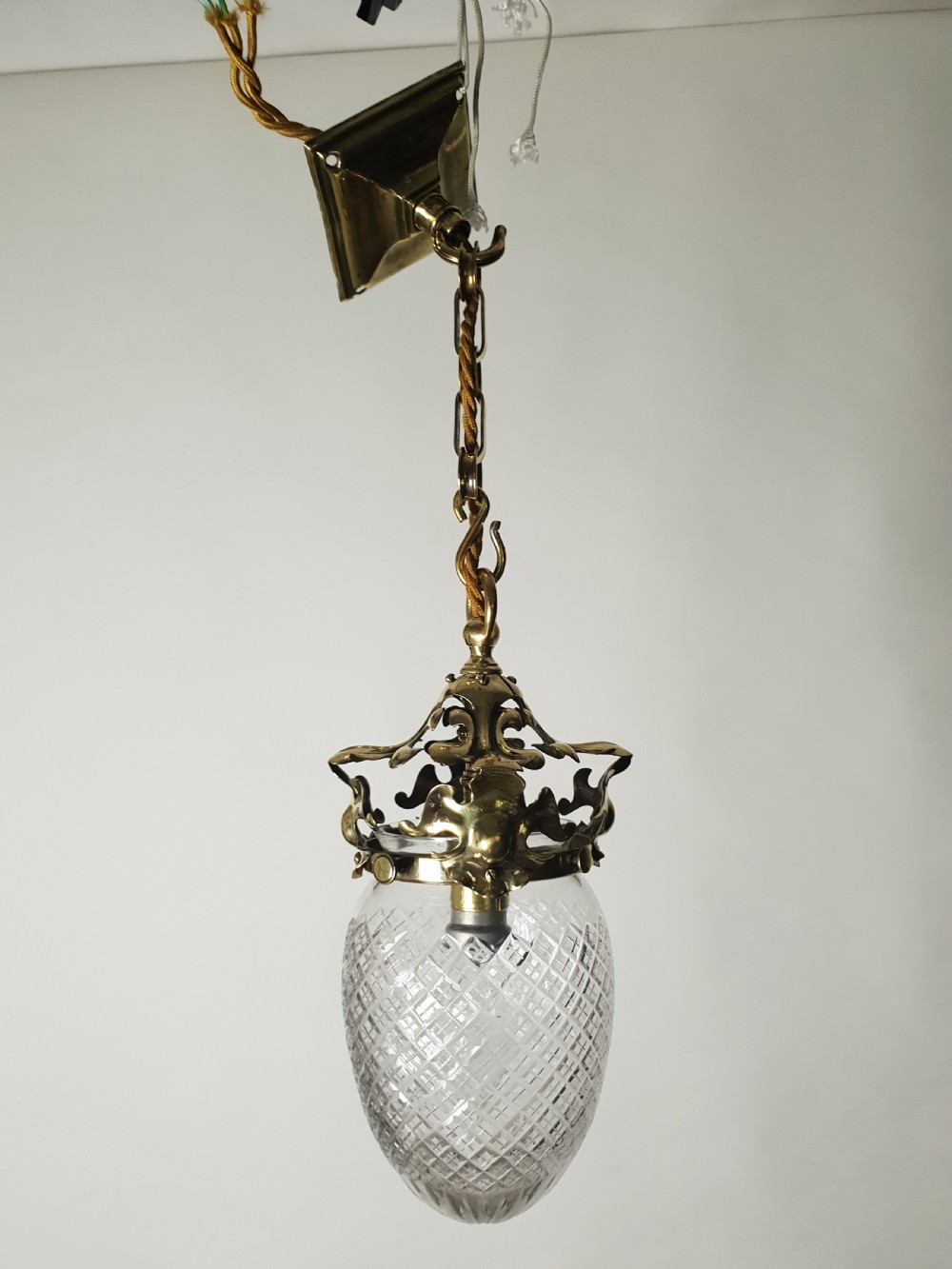 Late Victorian Cut Glass Brass Pineapple Ceiling Light, Rewired  View II