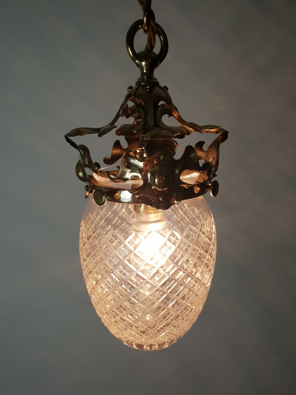 Late Victorian Cut Glass Brass Pineapple Ceiling Light, Rewired  View III