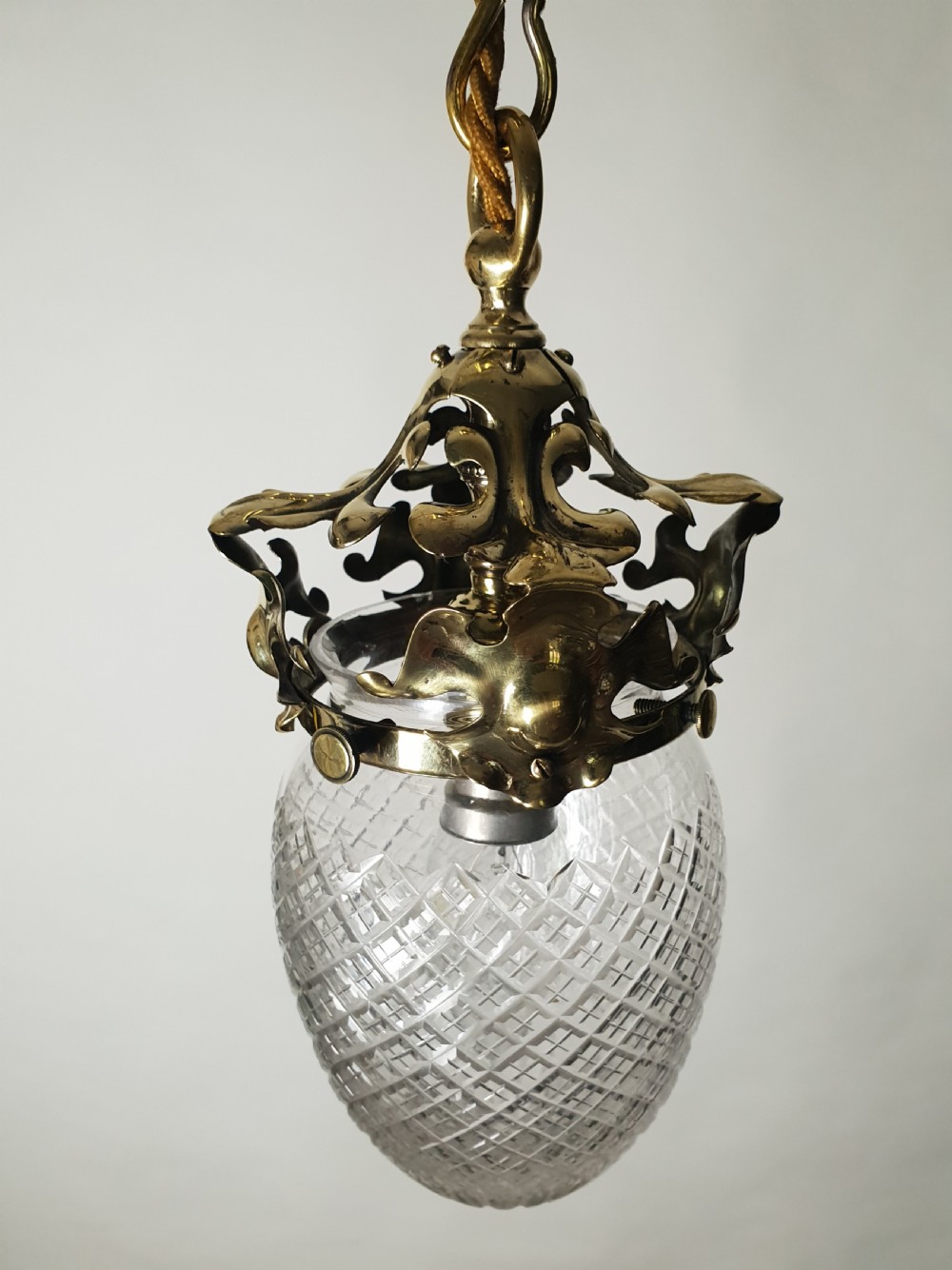 Late Victorian Cut Glass Brass Pineapple Ceiling Light, Rewired  View IV