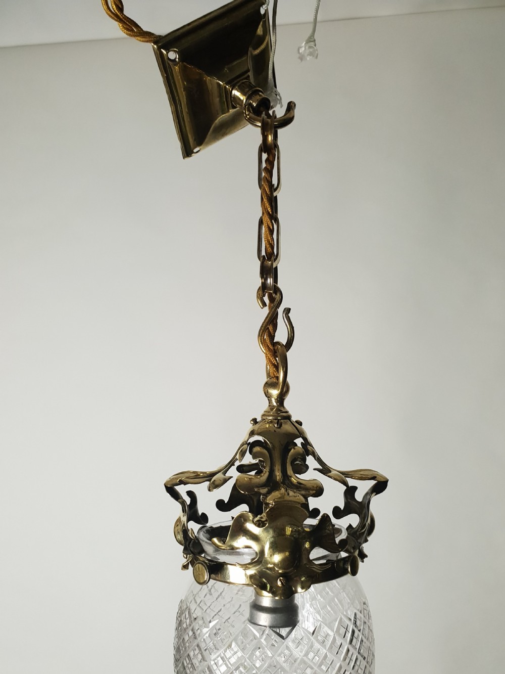 Late Victorian Cut Glass Brass Pineapple Ceiling Light, Rewired  View V