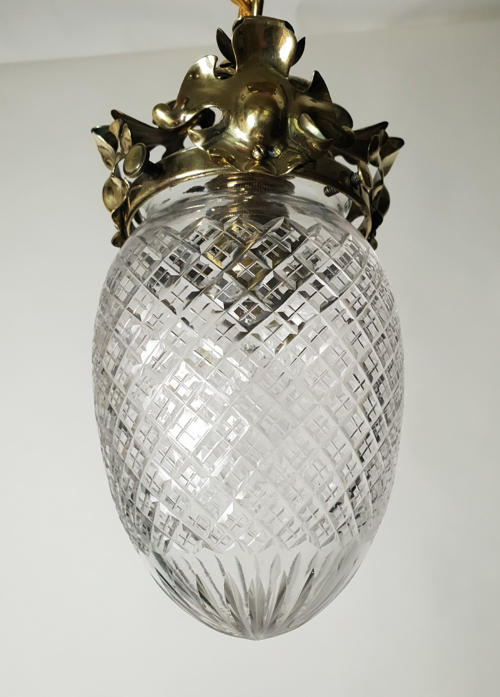 Late Victorian Cut Glass Brass Pineapple Ceiling Light, Rewired  View VI