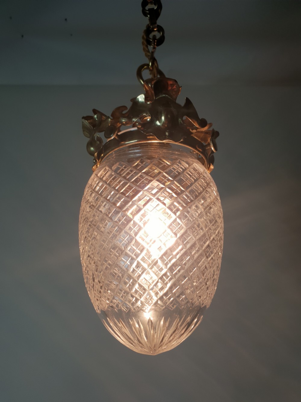 Late Victorian Cut Glass Brass Pineapple Ceiling Light, Rewired  View VII