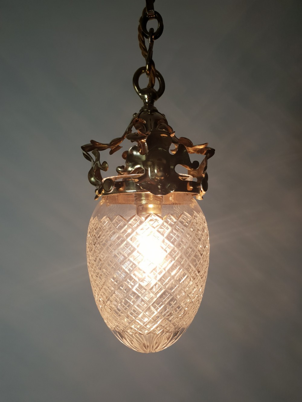 Late Victorian Cut Glass Brass Pineapple Ceiling Light, Rewired  View VIII