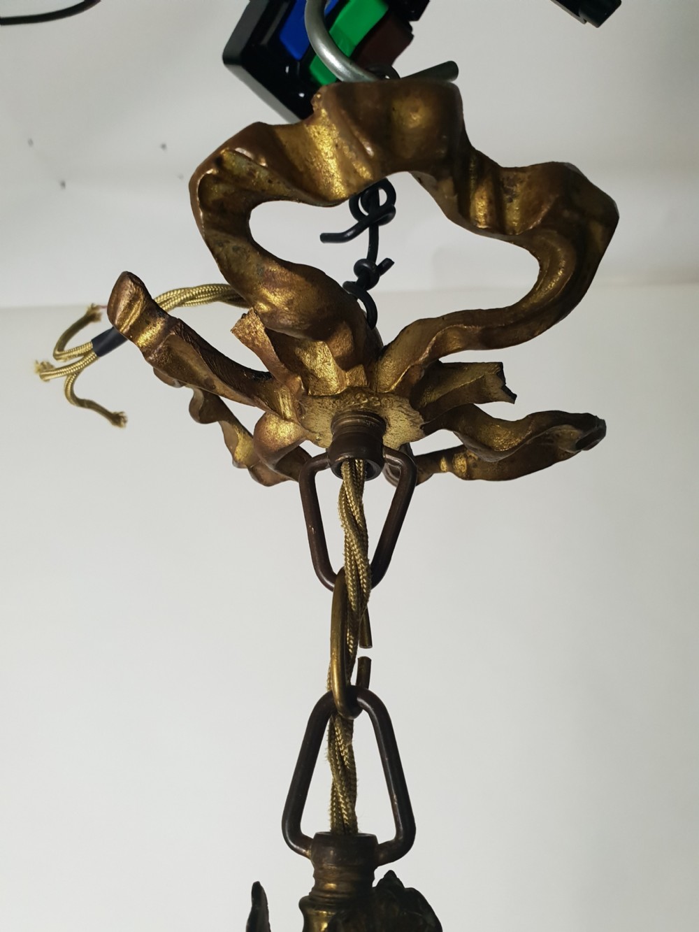 French Gilt Brass Original Ceiling Light with Cut Glass Shade, Rewired  View II