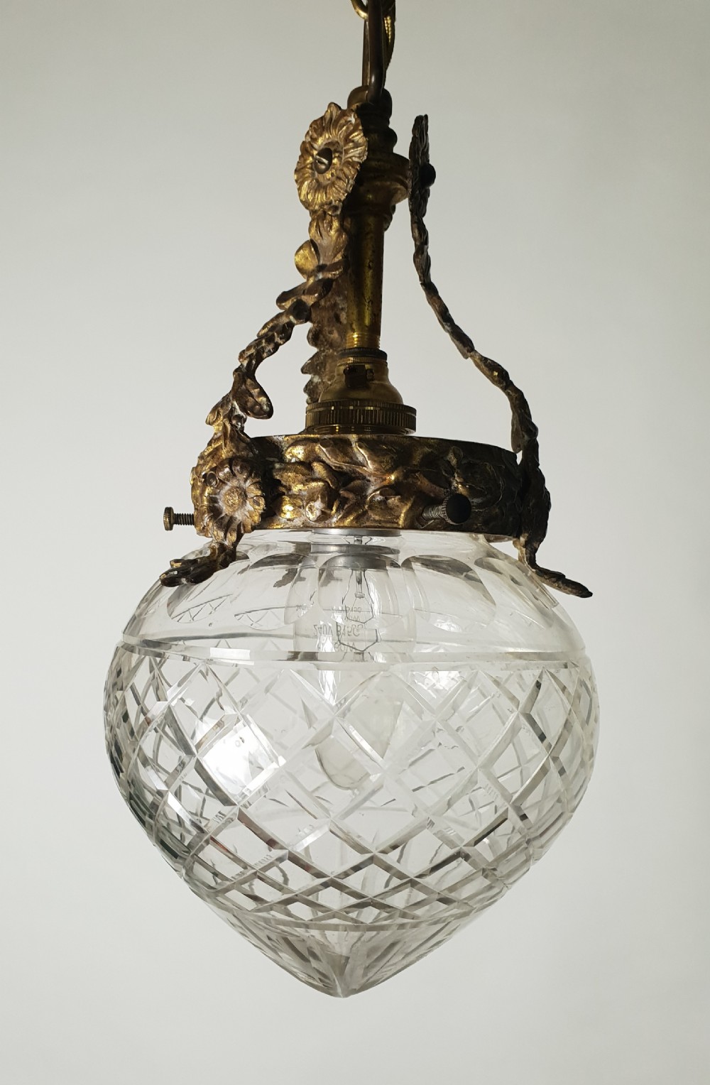 French Gilt Brass Original Ceiling Light with Cut Glass Shade, Rewired  View IV