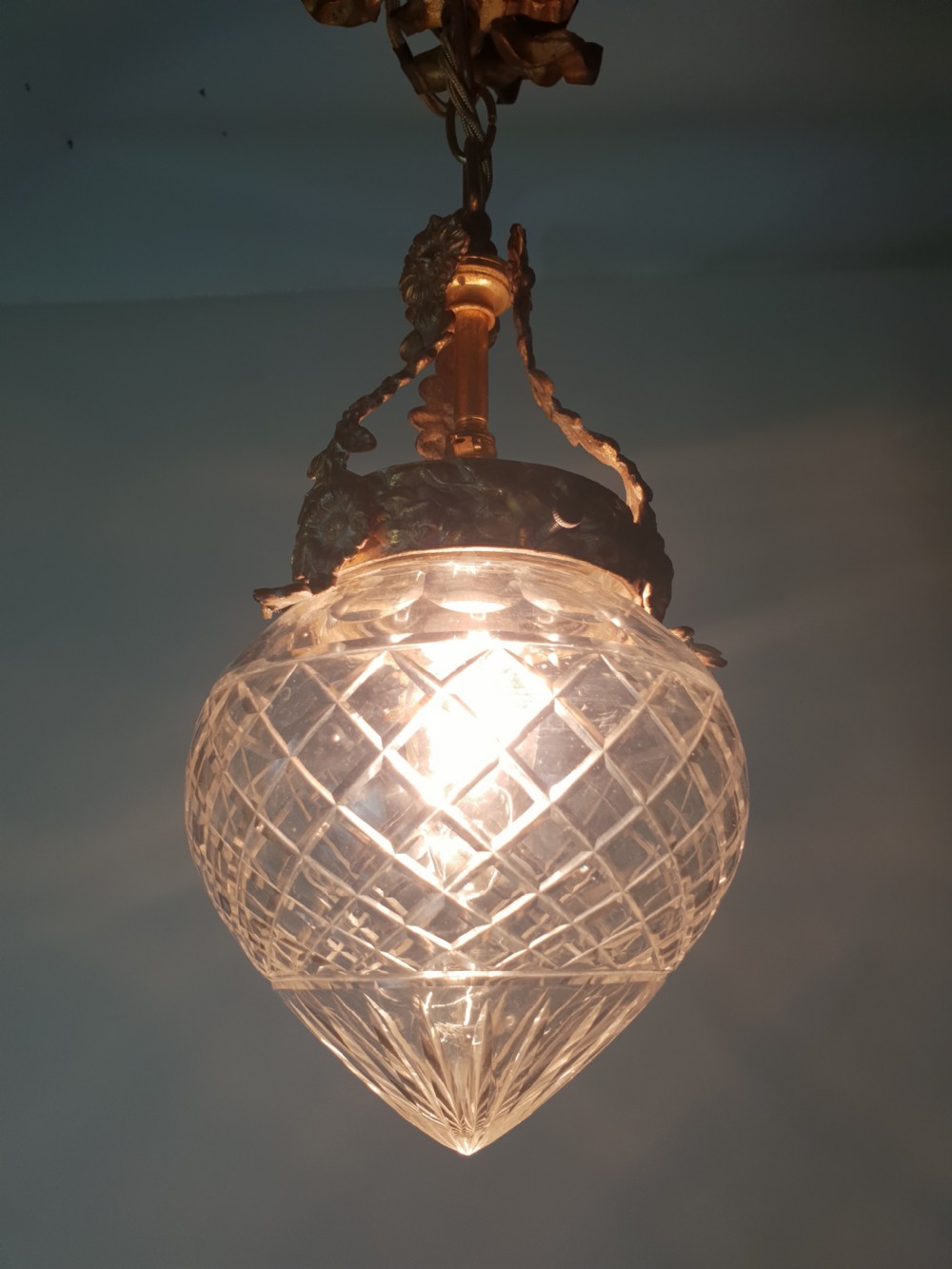 French Gilt Brass Original Ceiling Light with Cut Glass Shade, Rewired  View VII