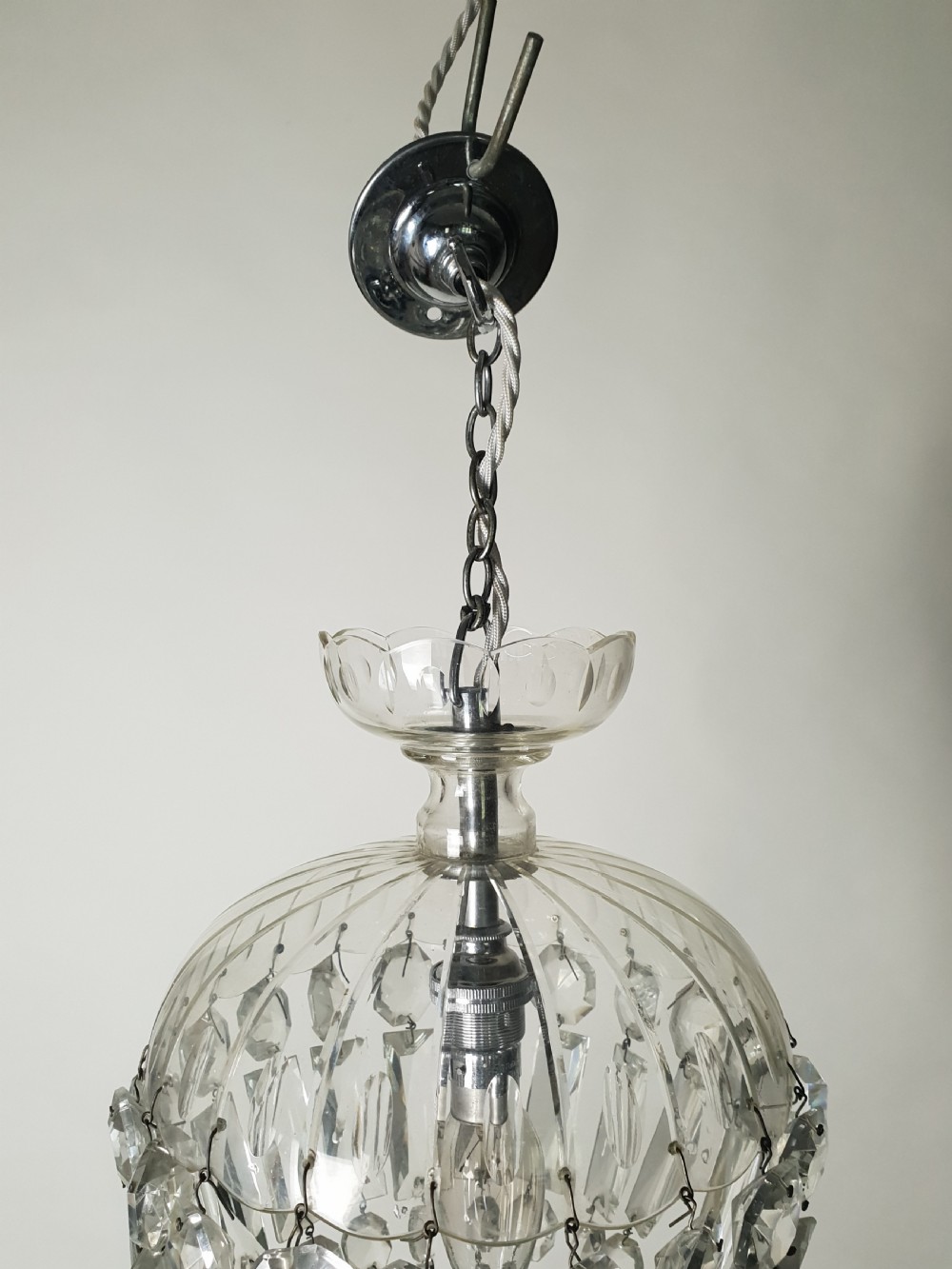 Victorian Crystal Bag Ceiling Light with Chrome Fittings, Rewired  View IV