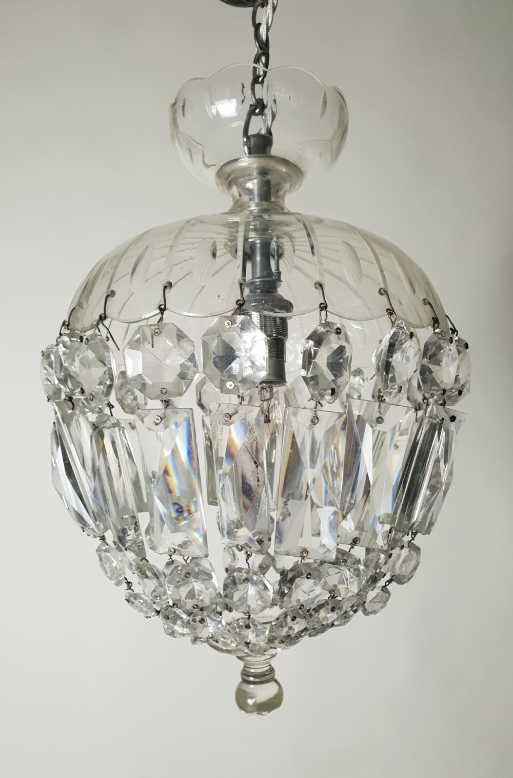 Victorian Crystal Bag Ceiling Light with Chrome Fittings, Rewired  View V