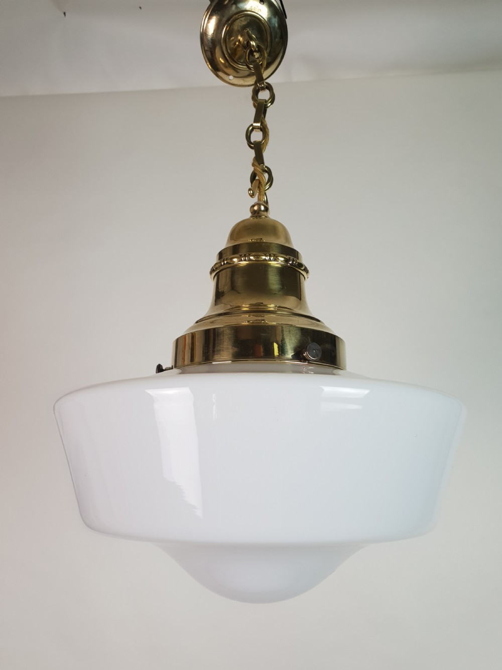 Edwardian Opaline Ceiling Light with Original Brass Gallery, Rewired 