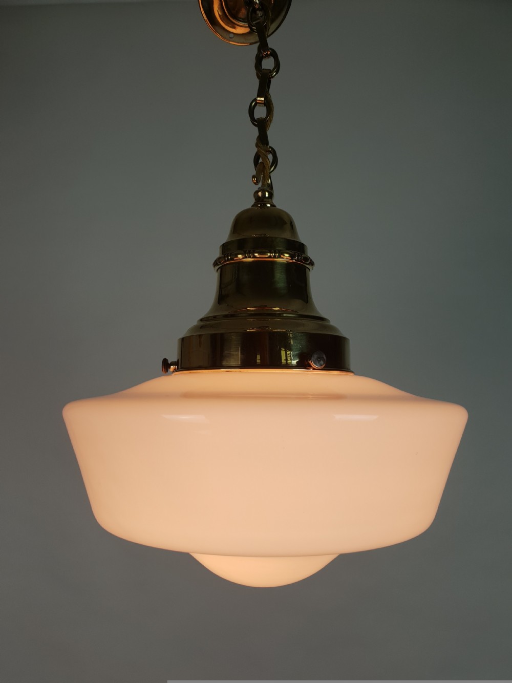 Edwardian Opaline Ceiling Light with Original Brass Gallery, Rewired  View II