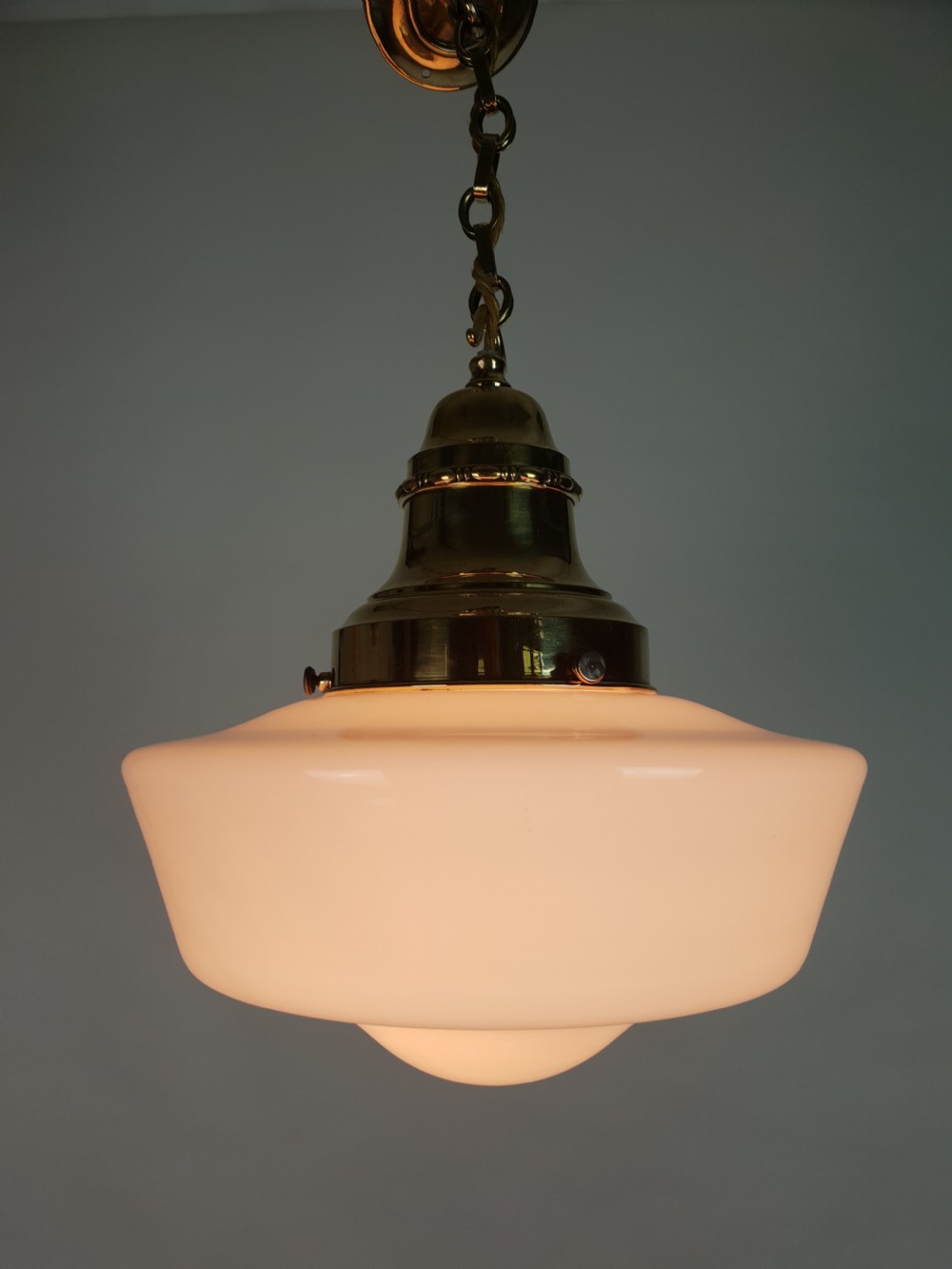 Edwardian Opaline Ceiling Light with Original Brass Gallery, Rewired  View V