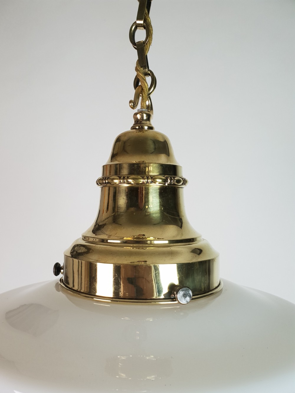 Edwardian Opaline Ceiling Light with Original Brass Gallery, Rewired  View VI