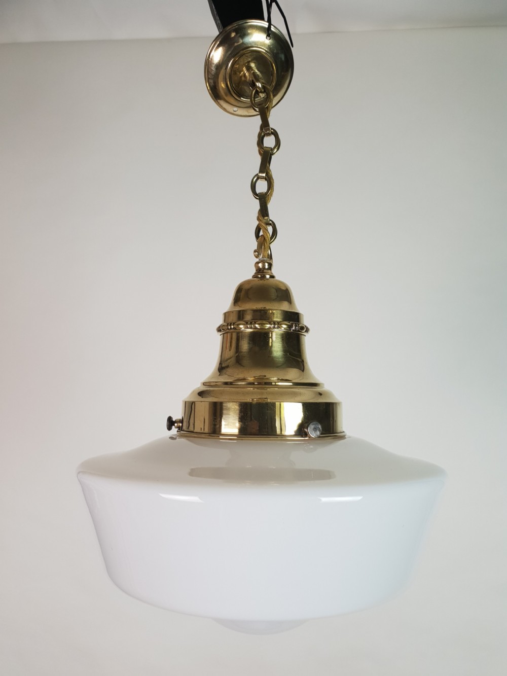 Edwardian Opaline Ceiling Light with Original Brass Gallery, Rewired  View VII