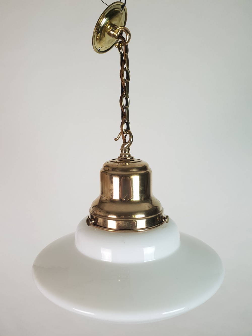 Edwardian Domed Bottom Opaline Ceiling Light with Original Brass Gallery View II