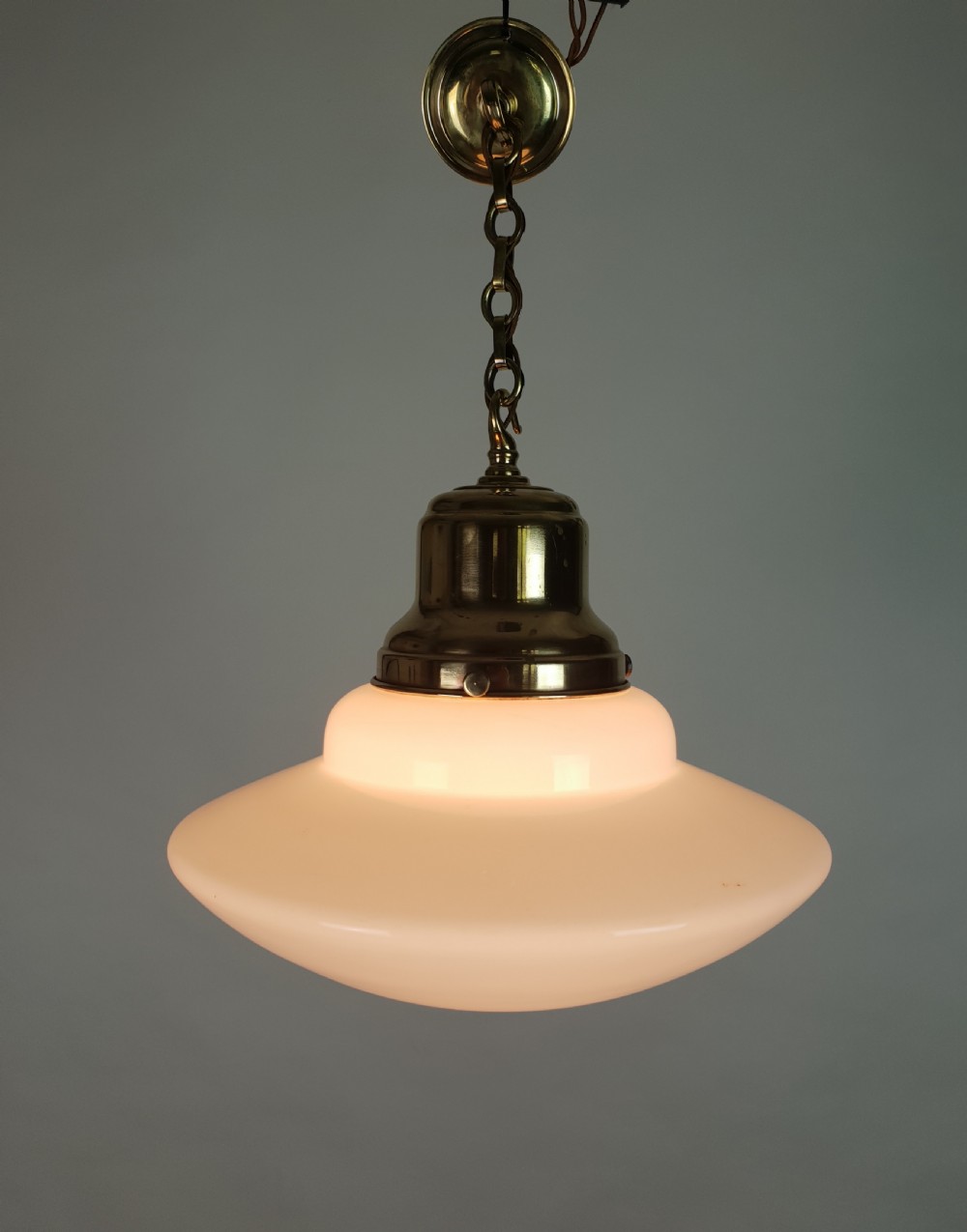 Edwardian Domed Bottom Opaline Ceiling Light with Original Brass Gallery View IV