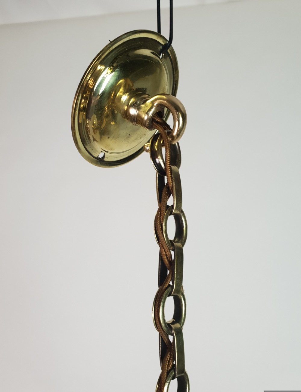 Edwardian Domed Bottom Opaline Ceiling Light with Original Brass Gallery View V