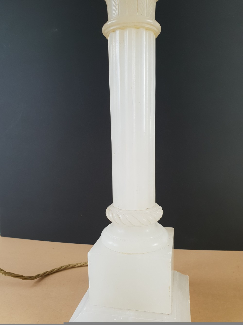 c1910 Italian Alabaster Corinthian Column Table Lamp, Rewired and PAT tested  View X