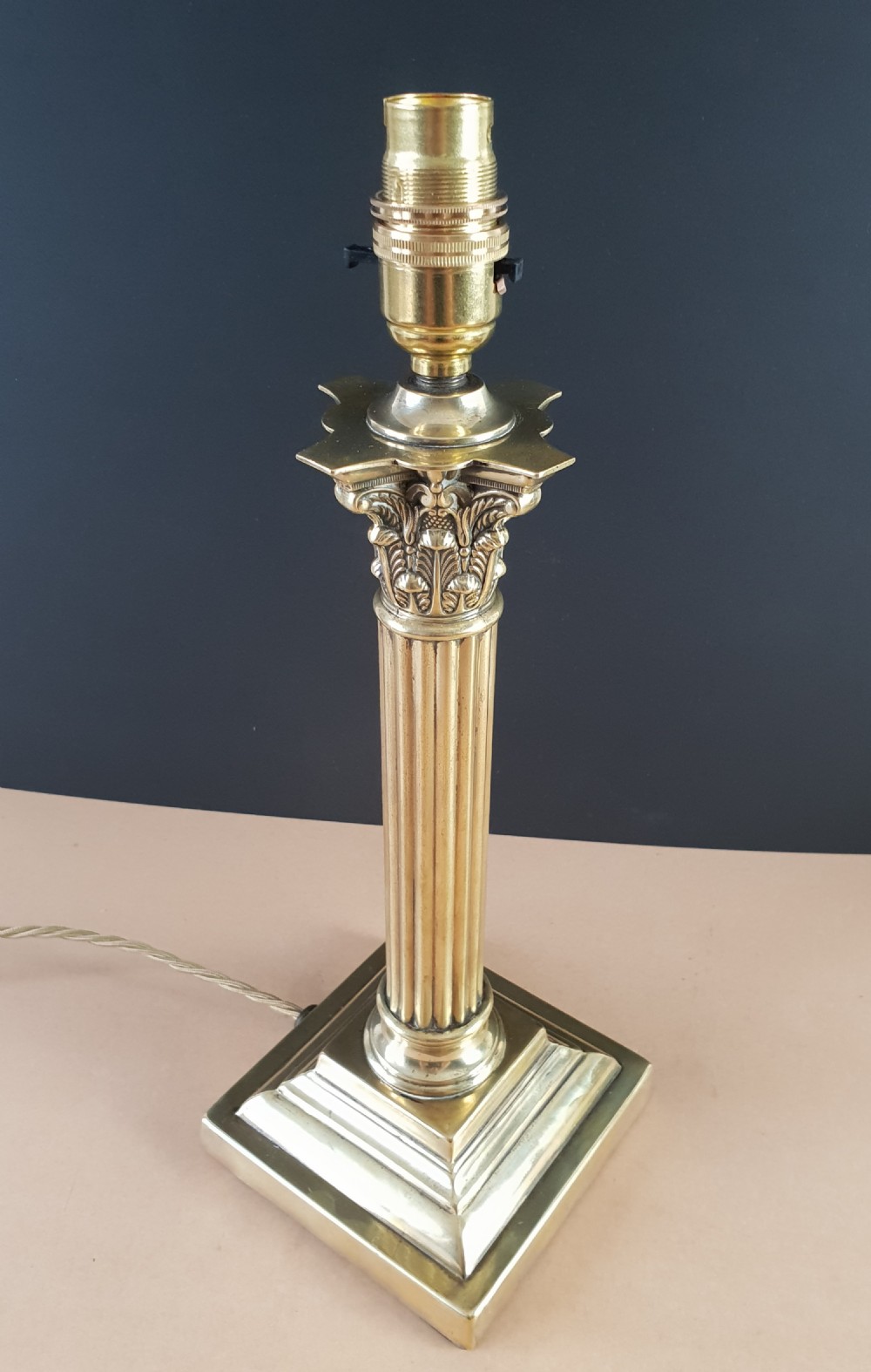 Brass Corinthian Column Table Lamp, Rewired and PAT tested  View II