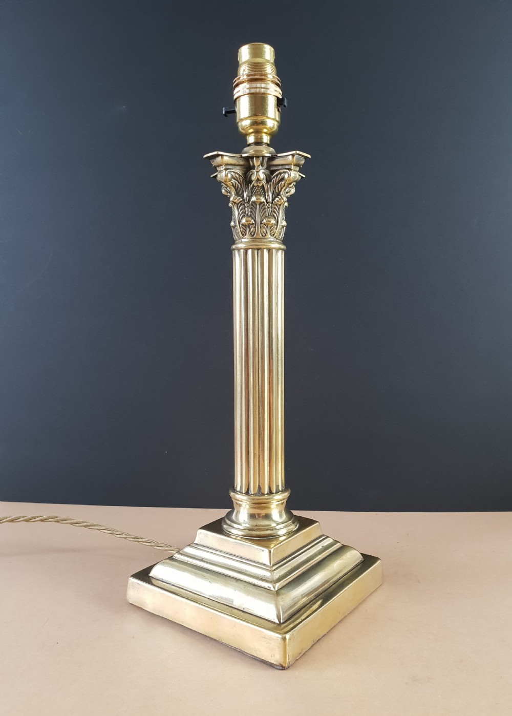Brass Corinthian Column Table Lamp, Rewired and PAT tested  View VII